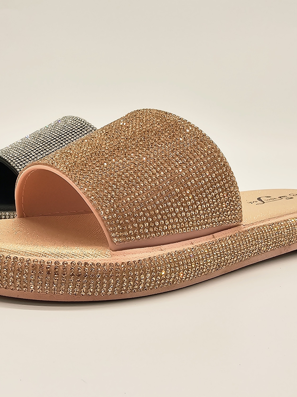 Women's Rhinestone Slide Sandals - Rose Gold - Picture 4 of 8